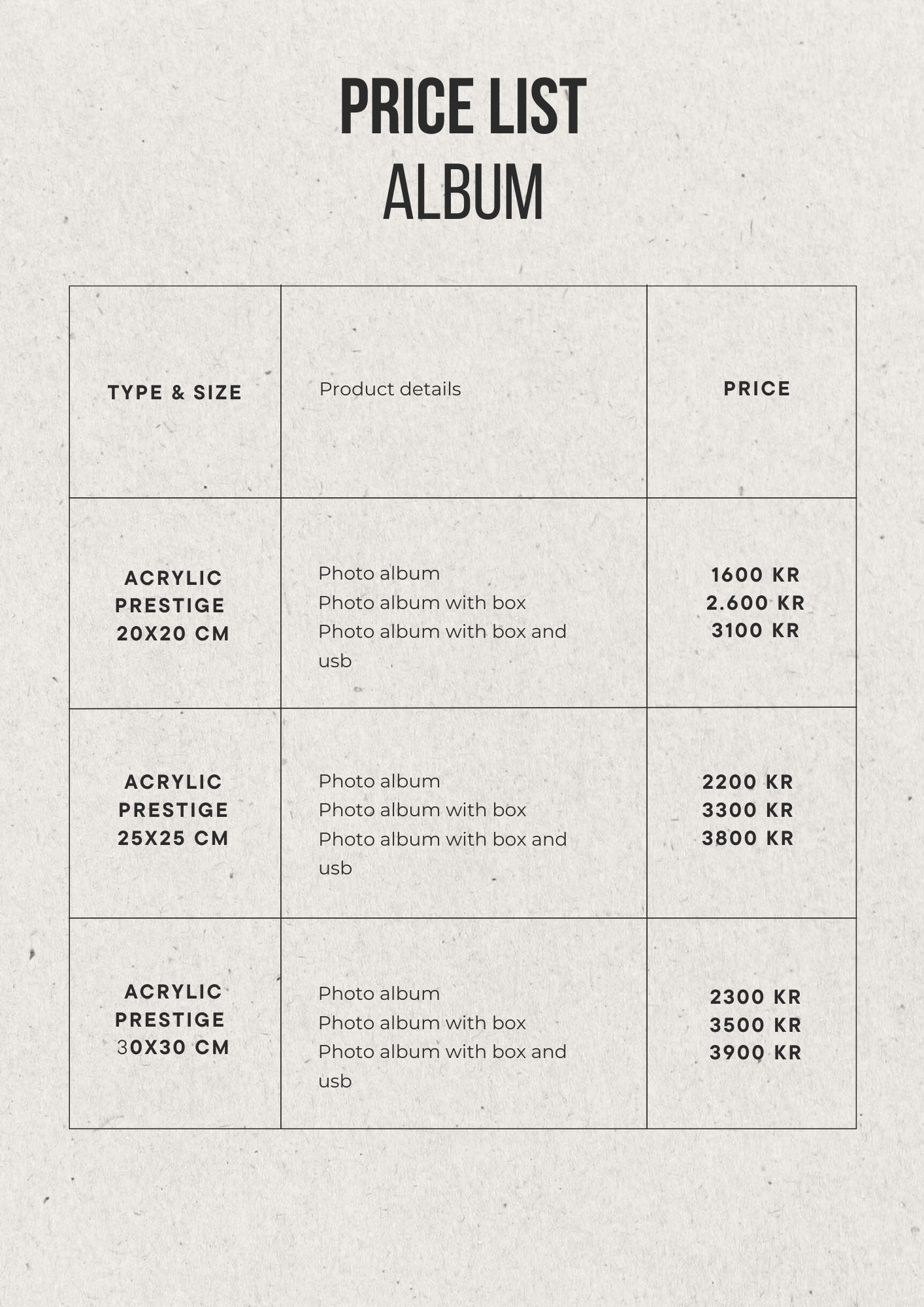 Album Acrylic Prestige